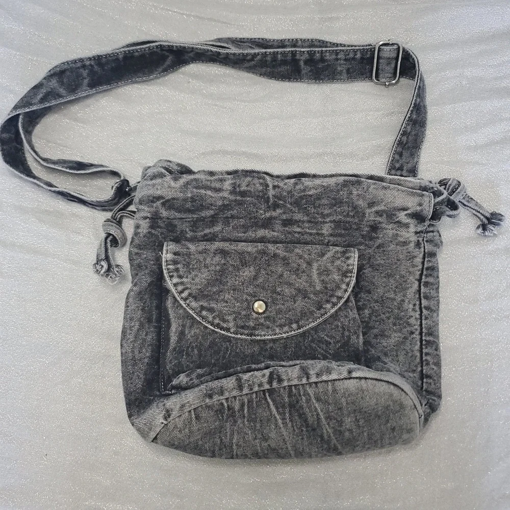 Acid Wash Grey Y2K Grunge Denim Drawstring 90s Bag Punk VTG Spicy Girl Gritty
